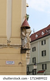 Bratislava, Slovakia - April, 2011: Maria With Child Statue On Corner Of Pawera House On Hlavne Square.