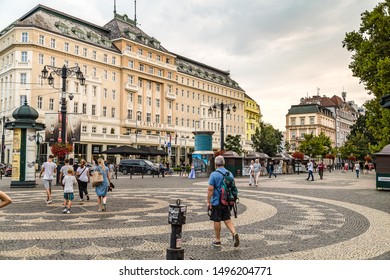 BRATISLAVA, SLOVAKIA - AUGUST 26, 2019:  Tourists Visiting Hviezdoslavovo Namestie In  Bratislava, Capital Of Slovakia