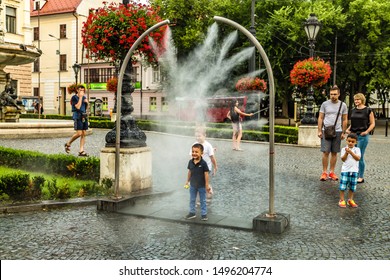 BRATISLAVA, SLOVAKIA - AUGUST 26, 2019:  Tourists Visiting Hviezdoslavovo Namestie In  Bratislava, Capital Of Slovakia