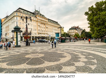 BRATISLAVA, SLOVAKIA - AUGUST 26, 2019:  Tourists Visiting Hviezdoslavovo Namestie In  Bratislava, Capital Of Slovakia