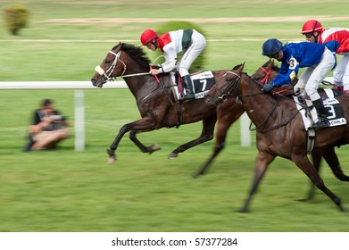 BRATISLAVA, SLOVAKIA - JULY 18: Jockey Gary Hind On Horse Overdose (GB) Won Mysa Trophy Race - Part Of 18th Slovak Derby On  July 18, 2010 In Slovakia