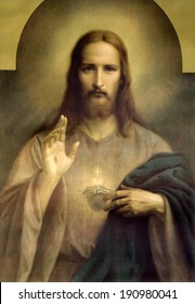 BRATISLAVA, SLOVAKIA, MARCH 8, 2011: Copy Of Typical Catholic Image Of Heart Of Jesus Christ Probably Original By Czech Painter Emanuel Dite (1862  - 1944).