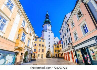 Bratislava, Slovakia. Medieval Saint Michael Gate tower.