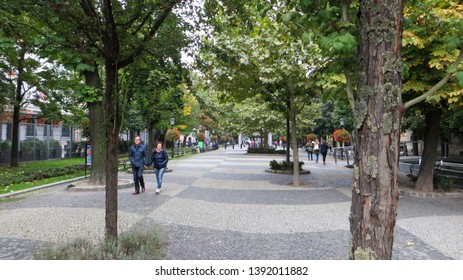 Bratislava / Slovakia - October 7, 2015: People Walk Along Hviezdoslavovo Namestie. Hviezdoslav Square Is Located In The Old Town.