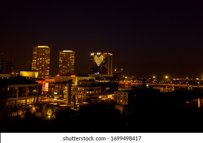 Bratislava, Slovakia Shows Support To Those On The Front Lines Of The Fight Against COVID-19 Novel Coronavirus Disease. Office Building Lights Forming The Shape Of Heart To Hail Health Care Workers