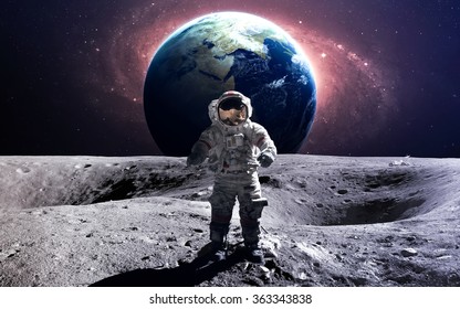 Brave Astronaut At The Spacewalk On The Moon. This Image Elements Furnished By NASA.