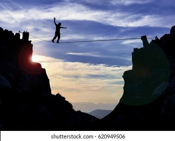 Brave & courageous&slacklining &slackline - Powered by Shutterstock