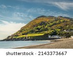 Bray head, county Wicklow, Ireland. One of the Wicklow mountain peaks during summer. With beach and sea.