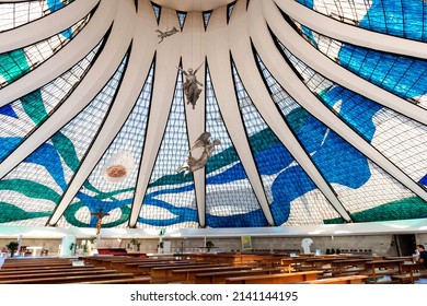 Brasília, Brazil - 29 March 2022: Metropolitan Cathedral Of Brasilia, Architecture Designed By Oscar Niemeyer.