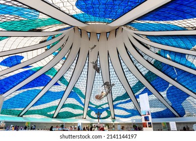 Brasília, Brazil - 29 March 2022: Metropolitan Cathedral Of Brasilia, Architecture Designed By Oscar Niemeyer.