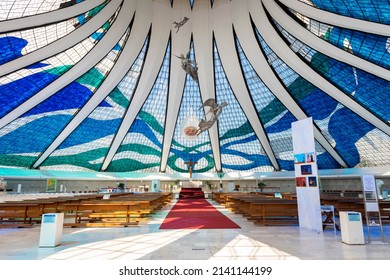 Brasília, Brazil - 29 March 2022: Metropolitan Cathedral Of Brasilia, Architecture Designed By Oscar Niemeyer.