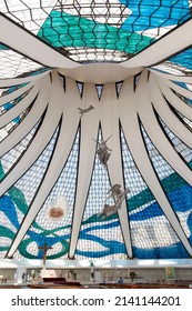 Brasília, Brazil - 29 March 2022: Metropolitan Cathedral Of Brasilia, Architecture Designed By Oscar Niemeyer.