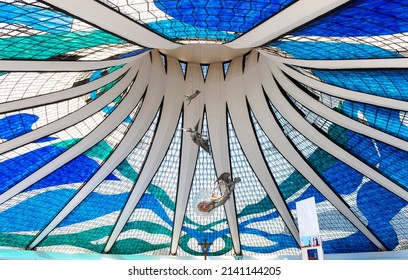 Brasília, Brazil - 29 March 2022: Metropolitan Cathedral Of Brasilia, Architecture Designed By Oscar Niemeyer.