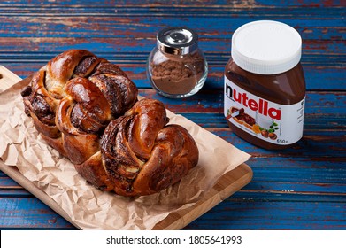 Brazil - August 2020.  Chocolate Babka Or Brioche Bread. Stuffed With Hazelnut Cream - Nutella.