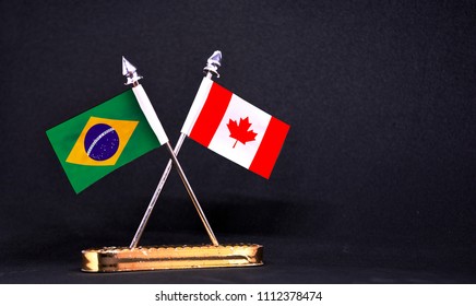 Brazil and Canada table flag with black Background