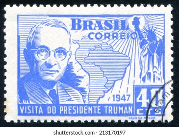 BRAZIL - CIRCA 1947: Stamp Printed By Brazil, Shows  President Harry Truman, Circa 1947