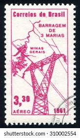 BRAZIL - CIRCA 1961: stamp printed by Brazil, shows  Power Line and Map, circa 1961