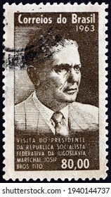 BRAZIL - CIRCA 1963: A Stamp Printed In Brazil Shows Marshal Tito, President Of Yugoslavia, Circa 1963