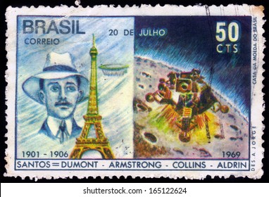 Brazil - CIRCA 1969: Stamp Printed By Brazil, Shows Alberto Santos Dumont, Brazilian Aviation Pioneer, Circa 1969