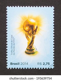 BRAZIL - CIRCA 2014: a postage stamp printed in Brazil commemorative of 2014 FIFA World Cup Brazil, circa 2014. 