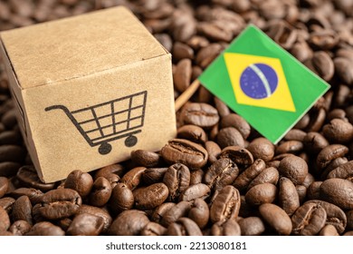 Brazil Flag On Coffee Bean, Import Export Trade Online Commerce Concept. Flag On Coffee Bean, Import Export Trade Online Commerce Concept.