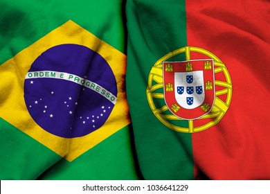 Brazil flag and Portugal flag together
