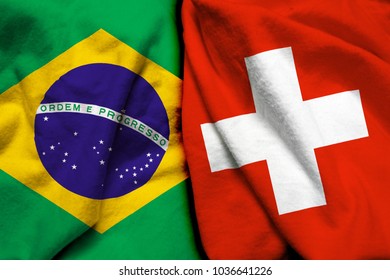 Brazil flag and Switzerland flag together