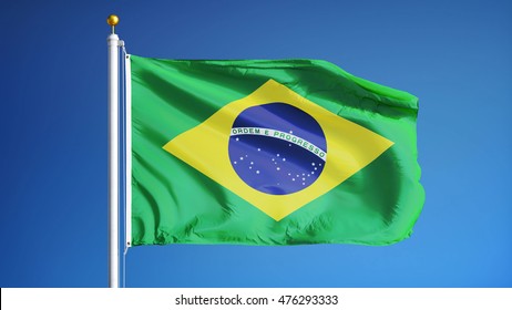 Brazil Flag Waving Against Clean Blue Stock Photo 476293477 