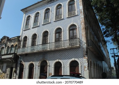 Brazil, São Luis, Maranhão, November 2021. Tile facade of the São Luis building in the historic center of São Luis MA.