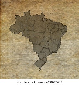 Brazil map old sketch hand drawing on vintage background