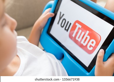 Brazil, March 12, 2019.Child Watching Youtube On Tablet