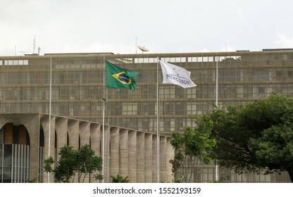 Brazil Mercosul Flags Together In The Wind