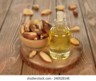 Brazil Nut Oil On Brown Background