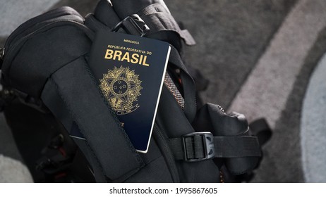 Brazil Passport On A Black Suitcase Travel Bag - Brazilian