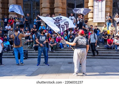 Brazil, São Paulo, September 24, 2022. Popular Demonstration In Front Of The Municipal Theater In The City Center. Popular Unity Group For Socialism.