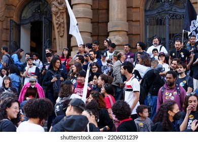 Brazil, São Paulo, September 24, 2022. Popular Demonstration In Front Of The Municipal Theater In The City Center. Popular Unity Group For Socialism.