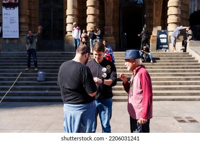 Brazil, São Paulo, September 24, 2022. Popular Demonstration In Front Of The Municipal Theater In The City Center. Popular Unity Group For Socialism.