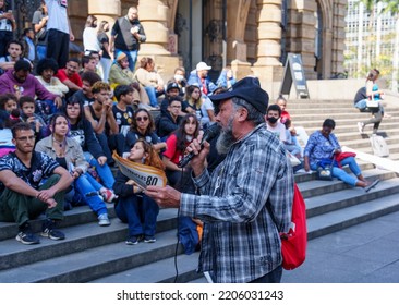 Brazil, São Paulo, September 24, 2022. Popular Demonstration In Front Of The Municipal Theater In The City Center. Popular Unity Group For Socialism.