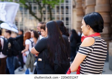 Brazil, São Paulo, September 24, 2022. Popular Demonstration In Front Of The Municipal Theater In The City Center. Popular Unity Group For Socialism.