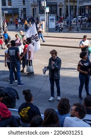 Brazil, São Paulo, September 24, 2022. Popular Demonstration In Front Of The Municipal Theater In The City Center. Popular Unity Group For Socialism.