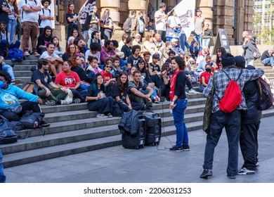 Brazil, São Paulo, September 24, 2022. Popular Demonstration In Front Of The Municipal Theater In The City Center. Popular Unity Group For Socialism.