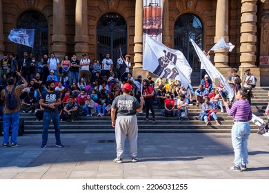 Brazil, São Paulo, September 24, 2022. Popular Demonstration In Front Of The Municipal Theater In The City Center. Popular Unity Group For Socialism.