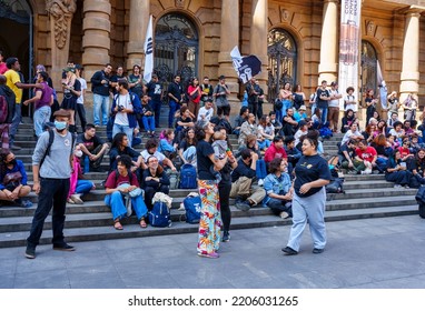 Brazil, São Paulo, September 24, 2022. Popular Demonstration In Front Of The Municipal Theater In The City Center. Popular Unity Group For Socialism.