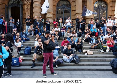 Brazil, São Paulo, September 24, 2022. Popular Demonstration In Front Of The Municipal Theater In The City Center. Popular Unity Group For Socialism.