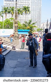 Brazil, São Paulo, September 24, 2022. Popular Demonstration In Front Of The Municipal Theater In The City Center. Popular Unity Group For Socialism.