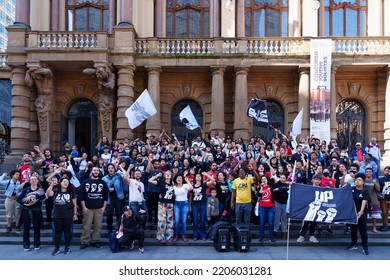 Brazil, São Paulo, September 24, 2022. Popular Demonstration In Front Of The Municipal Theater In The City Center. Popular Unity Group For Socialism.