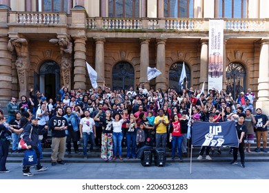 Brazil, São Paulo, September 24, 2022. Popular Demonstration In Front Of The Municipal Theater In The City Center. Popular Unity Group For Socialism.