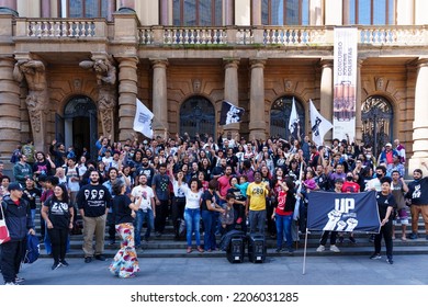 Brazil, São Paulo, September 24, 2022. Popular Demonstration In Front Of The Municipal Theater In The City Center. Popular Unity Group For Socialism.