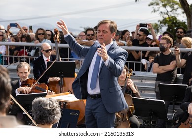 Brazil Santa Catarina Florianópolis 13.05.2022 Friday Cultural Action In Honor Of The 96 Anniversary Of Ponte Hercilio Luz. The Renowned Orchestra, Leader Maestro Jefferson Della Rocca Perform Class X