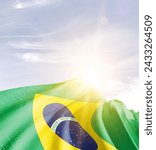 Brazil waving flag in beautiful sunlight.